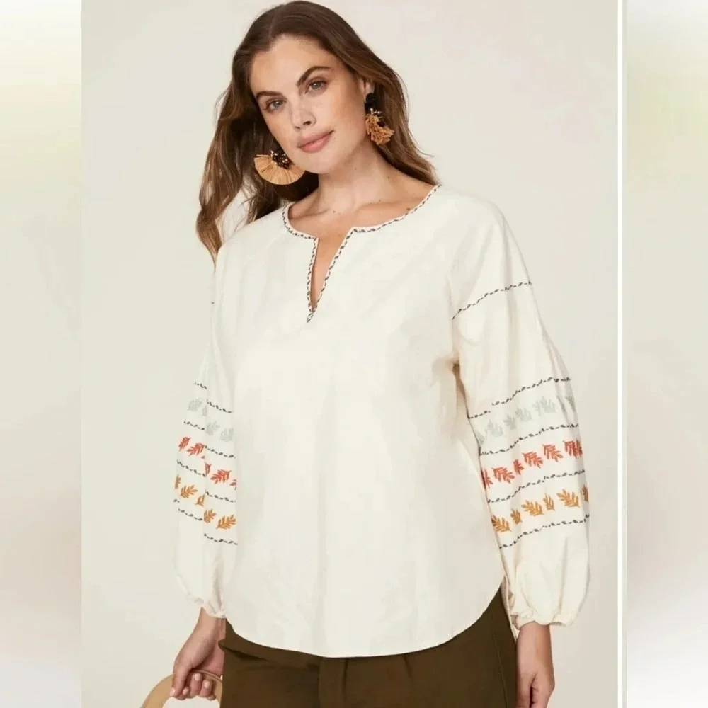 MADEWELL Embroidered Puff Sleeve White Blouse